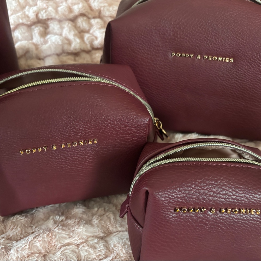 Poppy & Peonies Burgundy Pebbled Tote with Matching Pouches - Picture 6 of 9